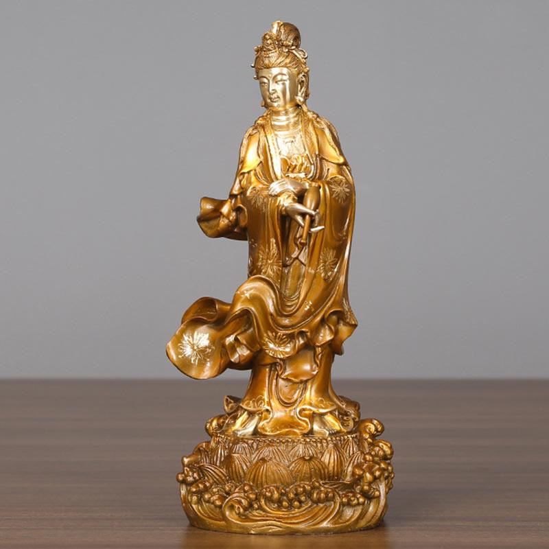 Buddha Stones Kwan Yin Awalokiteśwara trzymający wazon Mosiężna harmonia Miedziana statua Dekoracja domu - image 11