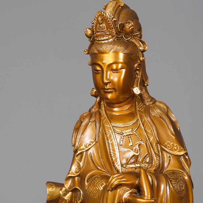 Buddha Stones Kwan Yin Awalokiteśwara trzymający wazon Mosiężna harmonia Miedziana statua Dekoracja domu - image 13