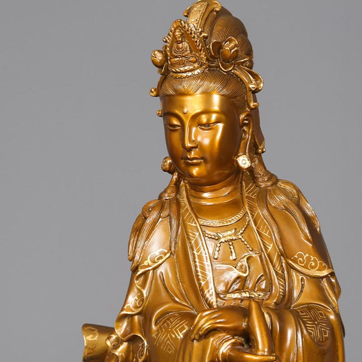Buddha Stones Kwan Yin Awalokiteśwara trzymający wazon Mosiężna harmonia Miedziana statua Dekoracja domu - image 13