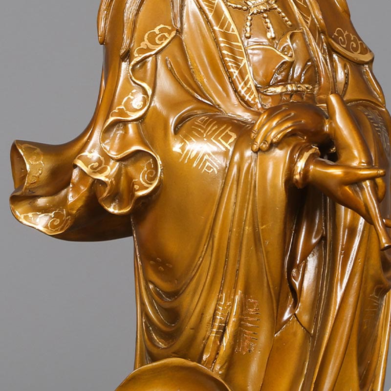 Buddha Stones Kwan Yin Awalokiteśwara trzymający wazon Mosiężna harmonia Miedziana statua Dekoracja domu