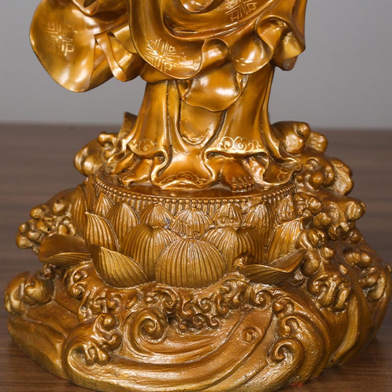 Buddha Stones Kwan Yin Awalokiteśwara trzymający wazon Mosiężna harmonia Miedziana statua Dekoracja domu