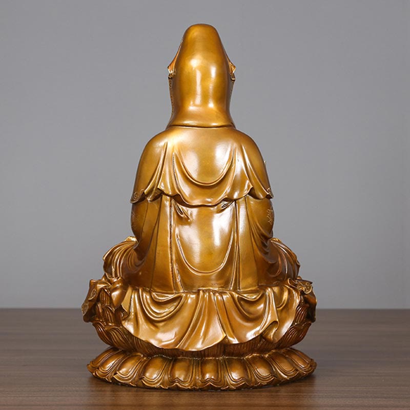 Buddha Stones Kwan Yin Avalokitesvara Lotos Siedzący Harmonia Mosiądz Miedziana Statua Domowy Ołtarz Dekoracja - image 2