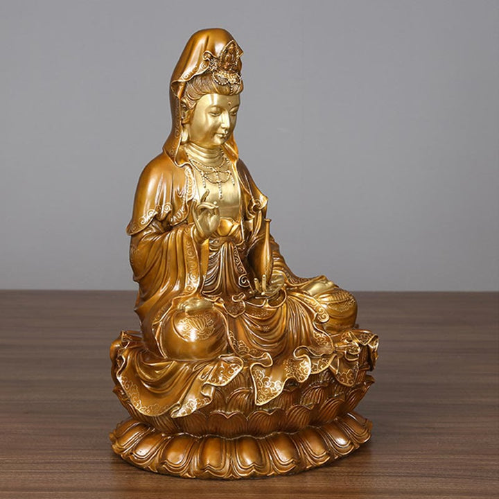 Buddha Stones Kwan Yin Avalokitesvara Lotos Siedzący Harmonia Mosiądz Miedziana Statua Domowy Ołtarz Dekoracja - image 10