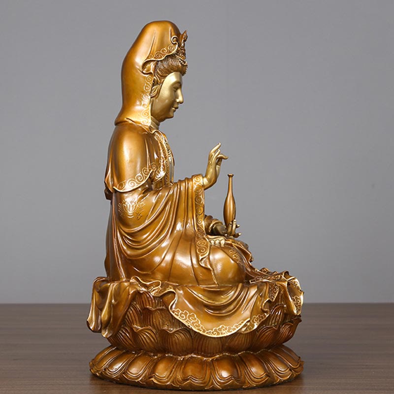 Buddha Stones Kwan Yin Avalokitesvara Lotos Siedzący Harmonia Mosiądz Miedziana Statua Domowy Ołtarz Dekoracja - image 11