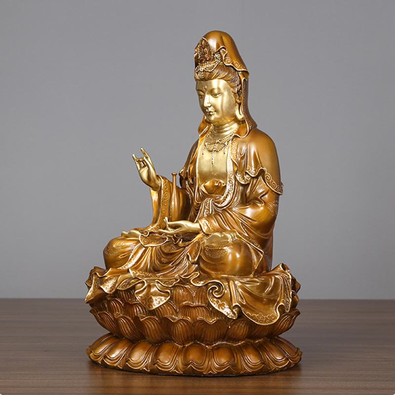 Buddha Stones Kwan Yin Avalokitesvara Lotos Siedzący Harmonia Mosiądz Miedziana Statua Domowy Ołtarz Dekoracja - image 3