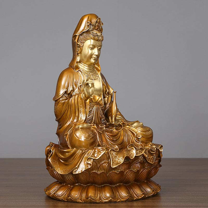 Buddha Stones Kwan Yin Avalokitesvara Lotos Siedzący Harmonia Mosiądz Miedziana Statua Domowy Ołtarz Dekoracja - image 1