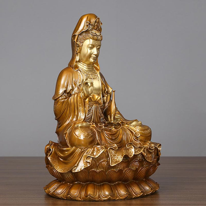 Buddha Stones Kwan Yin Avalokitesvara Lotos Siedzący Harmonia Mosiądz Miedziana Statua Domowy Ołtarz Dekoracja - image 1
