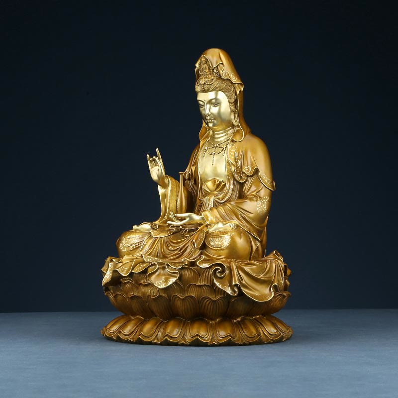 Buddha Stones Kwan Yin Avalokitesvara Lotos Siedzący Harmonia Mosiądz Miedziana Statua Domowy Ołtarz Dekoracja
