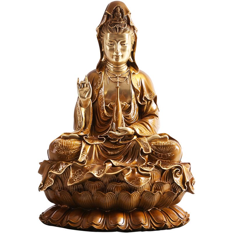 Buddha Stones Kwan Yin Avalokitesvara Lotos Siedzący Harmonia Mosiądz Miedziana Statua Domowy Ołtarz Dekoracja - image 16