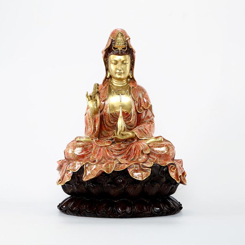 Buddha Stones Kwan Yin Avalokitesvara Lotos Siedzący Harmonia Mosiądz Miedziana Statua Domowy Ołtarz Dekoracja - image 19