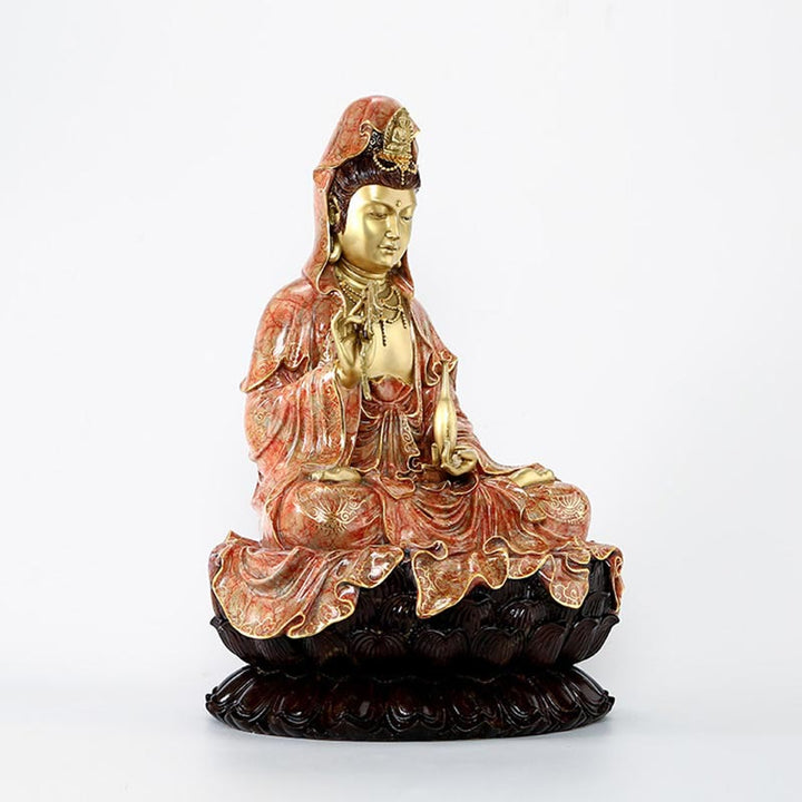 Buddha Stones Kwan Yin Avalokitesvara Lotos Siedzący Harmonia Mosiądz Miedziana Statua Domowy Ołtarz Dekoracja