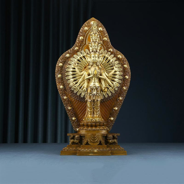Buddha Stones ręcznie robione tysiącramienna Awalokiteśwara Kwan Yin bogactwo mosiądz miedź statua dekoracja