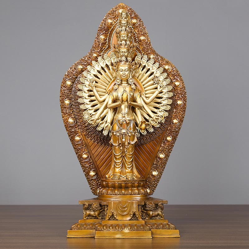 Buddha Stones ręcznie robione tysiącramienna Awalokiteśwara Kwan Yin bogactwo mosiądz miedź statua dekoracja