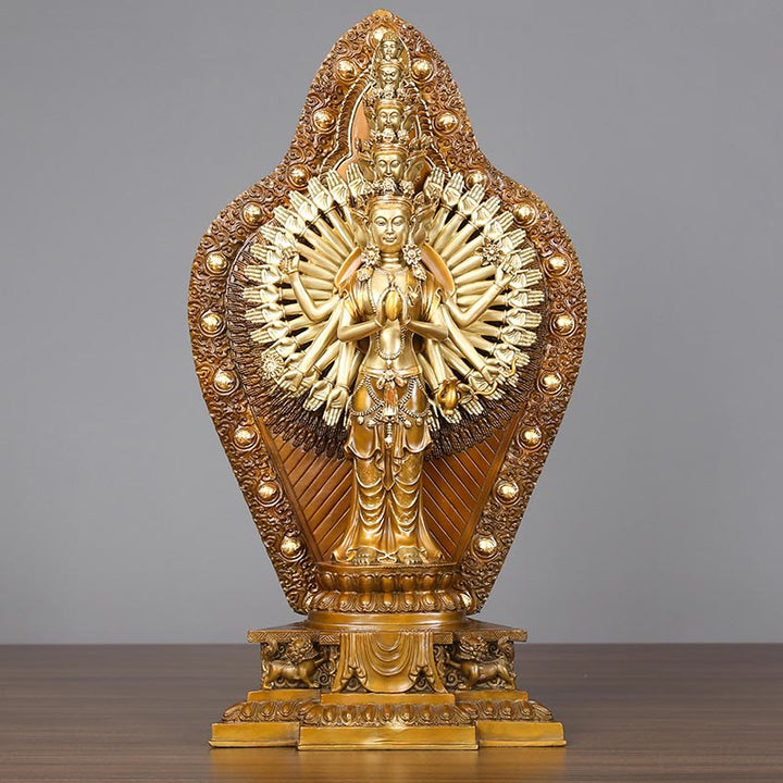 Buddha Stones ręcznie robione tysiącramienna Awalokiteśwara Kwan Yin bogactwo mosiądz miedź statua dekoracja