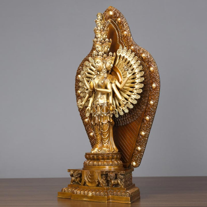 Buddha Stones ręcznie robione tysiącramienna Awalokiteśwara Kwan Yin bogactwo mosiądz miedź statua dekoracja - image 2