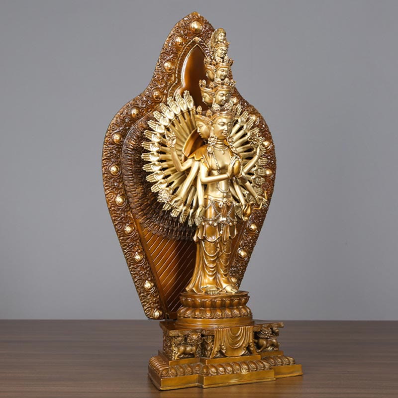 Buddha Stones ręcznie robione tysiącramienna Awalokiteśwara Kwan Yin bogactwo mosiądz miedź statua dekoracja
