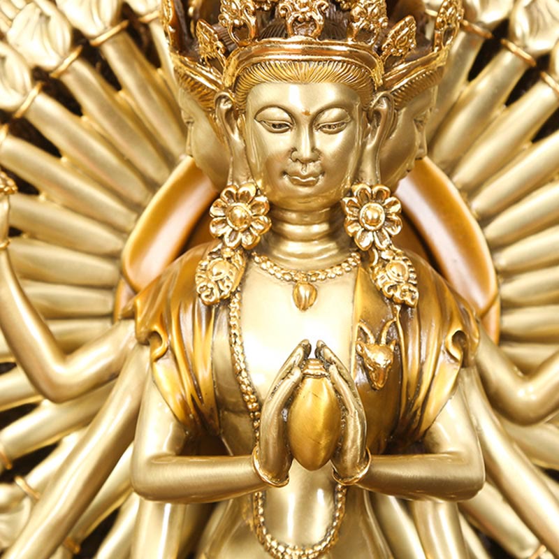 Buddha Stones ręcznie robione tysiącramienna Awalokiteśwara Kwan Yin bogactwo mosiądz miedź statua dekoracja - image 7