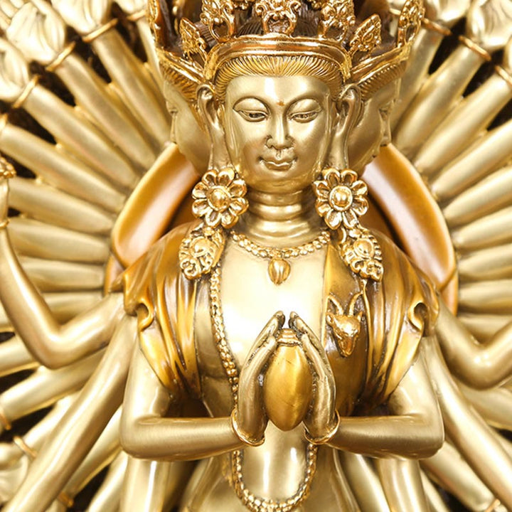 Buddha Stones ręcznie robione tysiącramienna Awalokiteśwara Kwan Yin bogactwo mosiądz miedź statua dekoracja - image 7