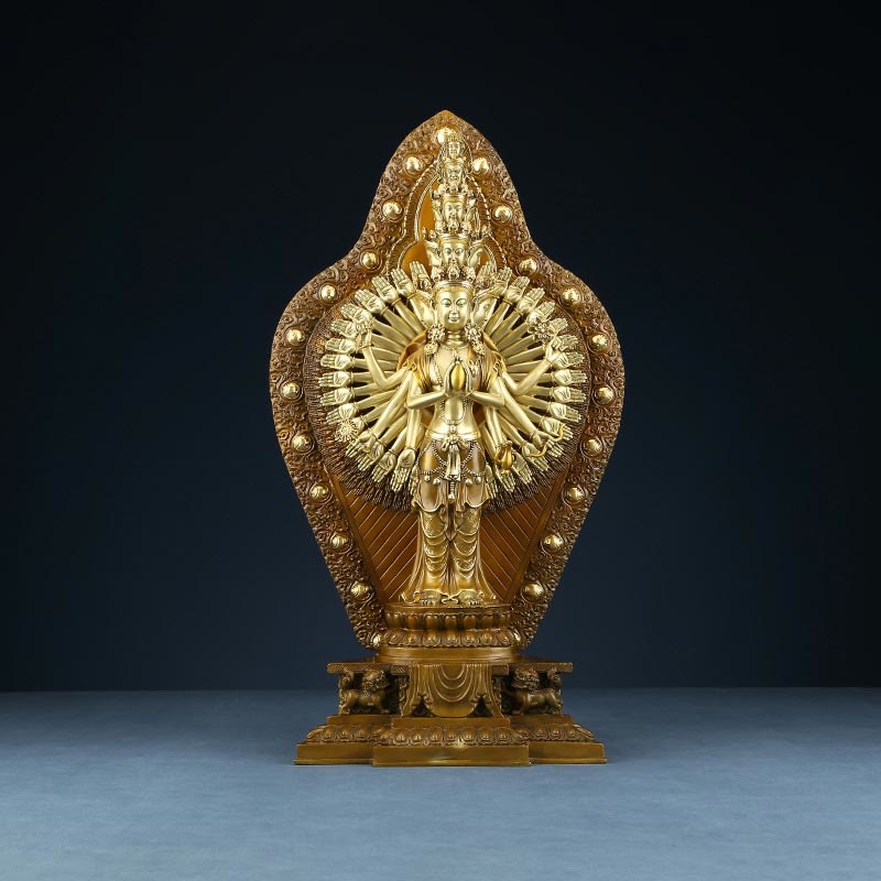 Buddha Stones ręcznie robione tysiącramienna Awalokiteśwara Kwan Yin bogactwo mosiądz miedź statua dekoracja
