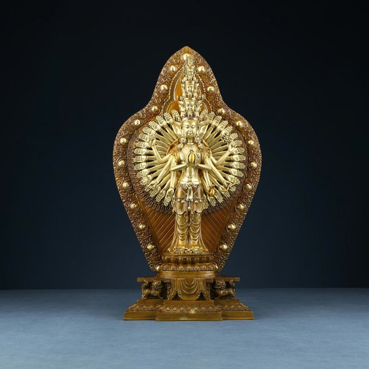 Buddha Stones ręcznie robione tysiącramienna Awalokiteśwara Kwan Yin bogactwo mosiądz miedź statua dekoracja - image 11