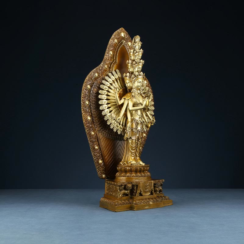 Buddha Stones ręcznie robione tysiącramienna Awalokiteśwara Kwan Yin bogactwo mosiądz miedź statua dekoracja - image 12