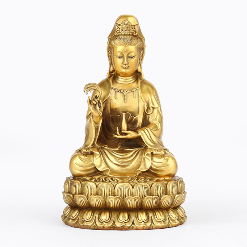 Buddha Stones Kwan Yin Awalokiteśwara trzymający butelkę wierzby Harmonia mosiądz miedziana statua dekoracja domu - Awalokiteśwara 12*12*21cm - image 2