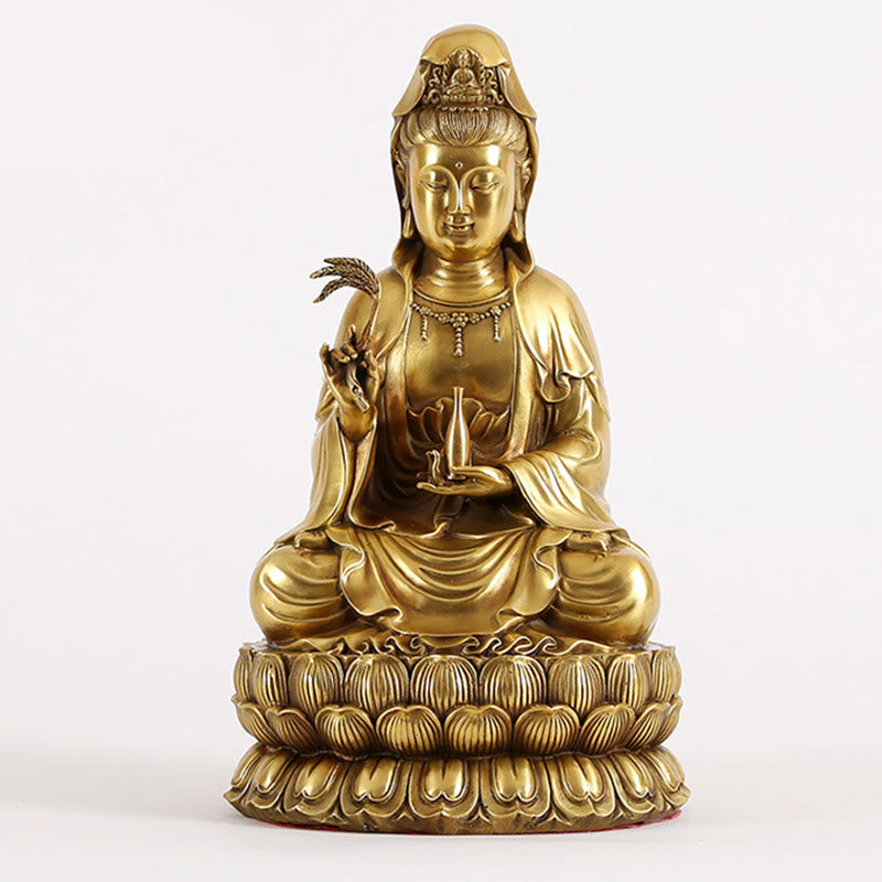 Buddha Stones Kwan Yin Awalokiteśwara trzymający butelkę wierzby Harmonia mosiądz miedziana statua dekoracja domu - Awalokiteśwara 16*15*28cm - image 5