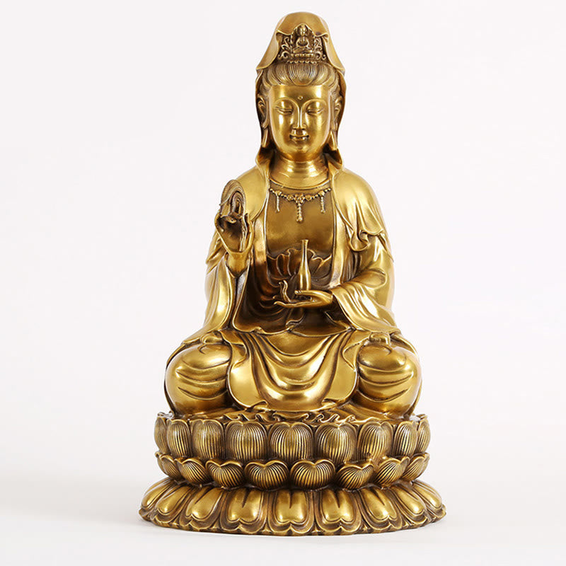 Buddha Stones Kwan Yin Awalokiteśwara trzymający butelkę wierzby Harmonia mosiądz miedziana statua dekoracja domu - Awalokiteśwara 28*26*47cm - image 7