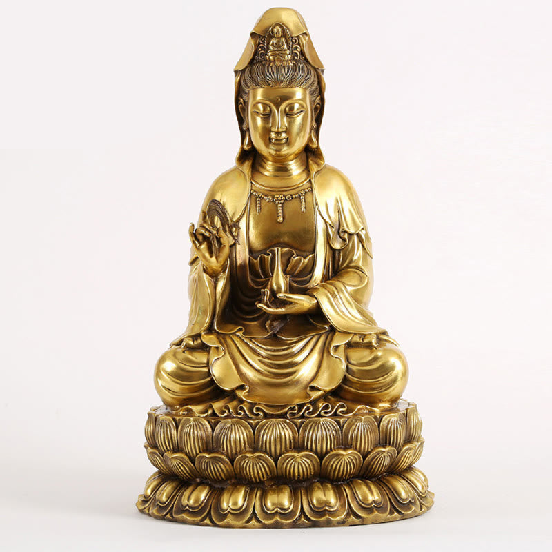 Buddha Stones Kwan Yin Awalokiteśwara trzymający butelkę wierzby Harmonia mosiądz miedziana statua dekoracja domu - Awalokiteśwara 33*28*55cm - image 9