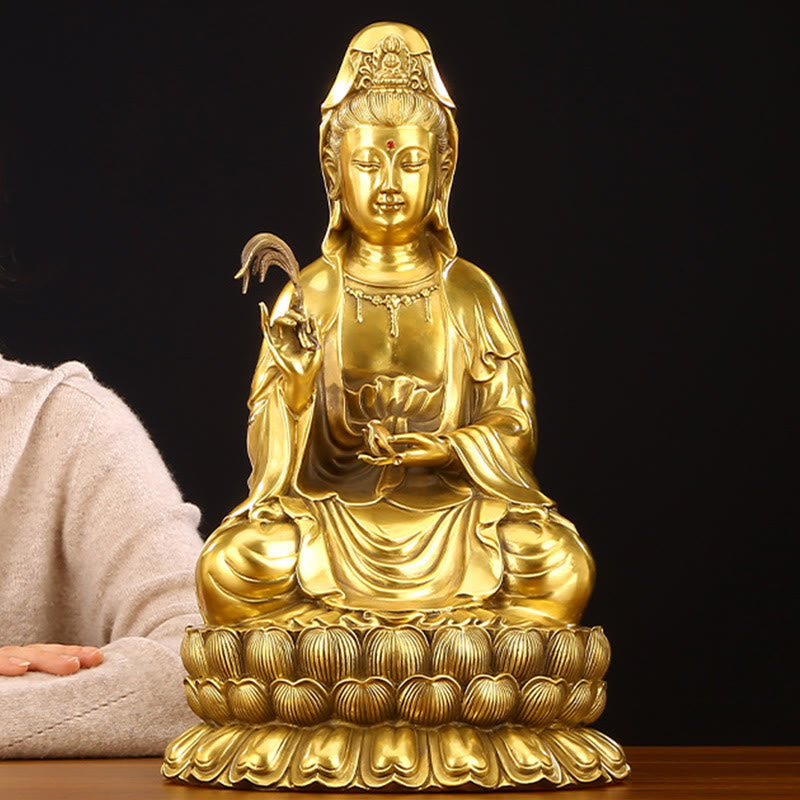 Buddha Stones Kwan Yin Awalokiteśwara trzymający butelkę wierzby Harmonia mosiądz miedziana statua dekoracja domu - image 17