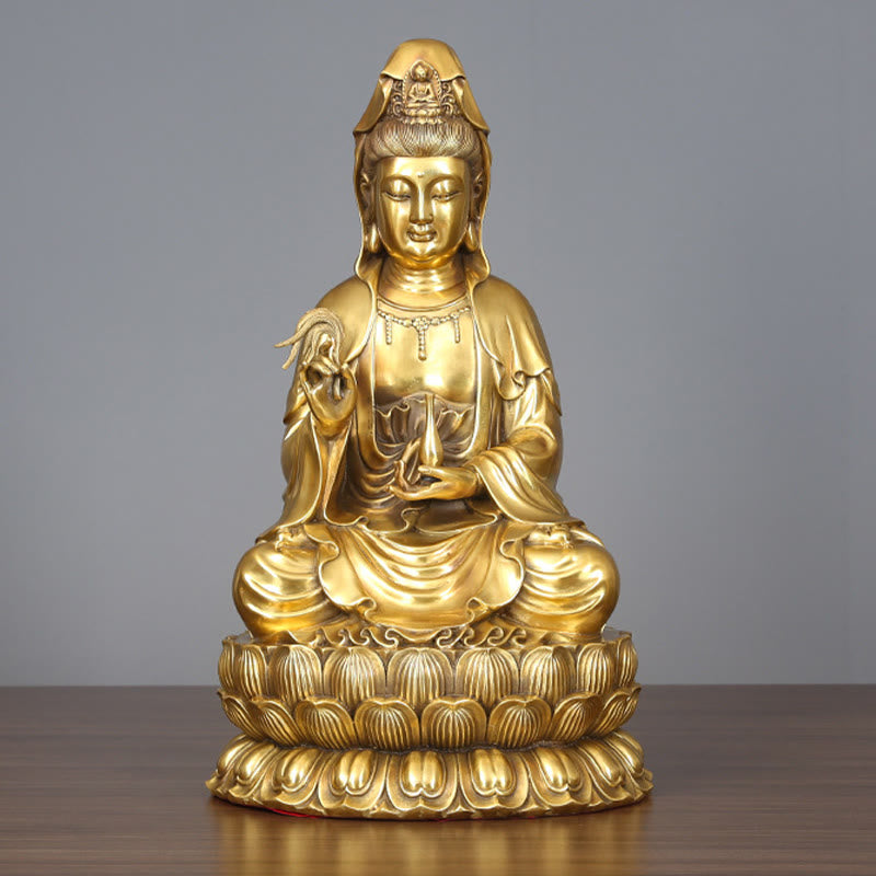 Buddha Stones Kwan Yin Awalokiteśwara trzymający butelkę wierzby Harmonia mosiądz miedziana statua dekoracja domu