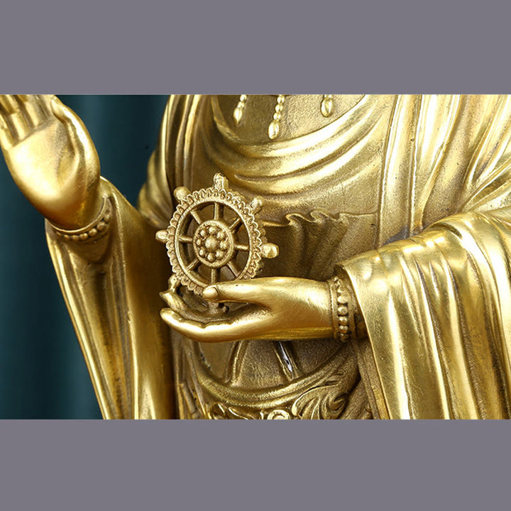 Buddha Stones Kwan Yin Awalokiteśwara trzymający Koło Dharmy Bogactwo Mosiądz Miedziana Statua Dekoracja