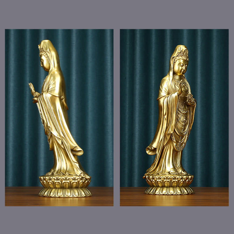 Buddha Stones Kwan Yin Awalokiteśwara trzymający Koło Dharmy Bogactwo Mosiądz Miedziana Statua Dekoracja