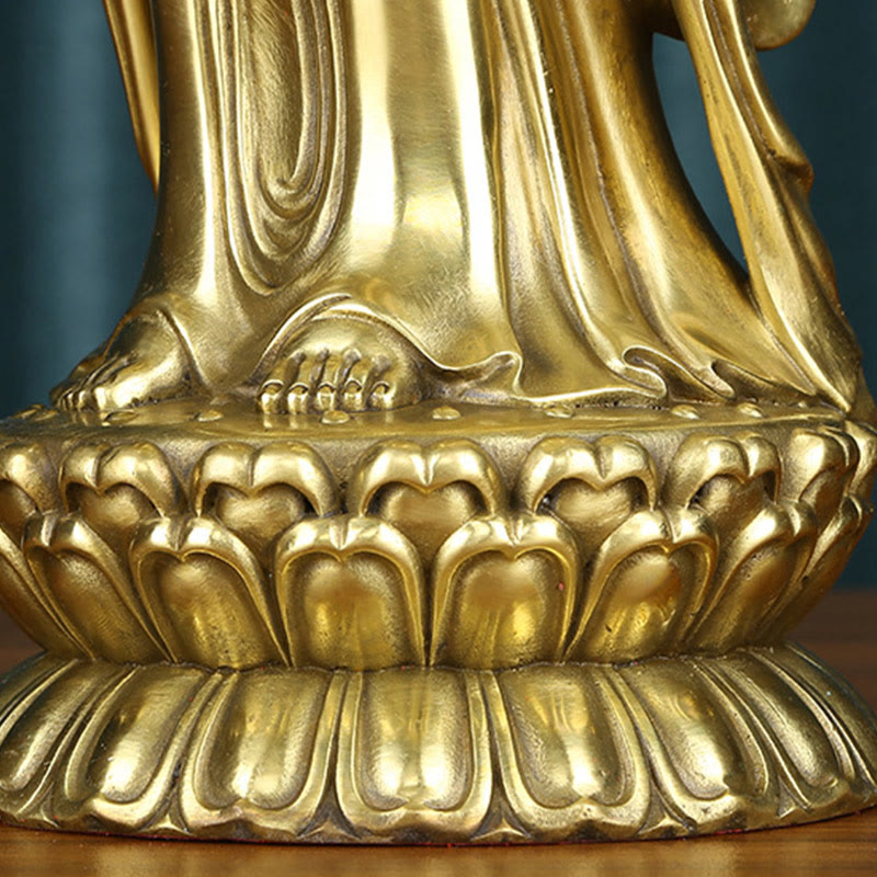 Buddha Stones Kwan Yin Awalokiteśwara trzymający Koło Dharmy Bogactwo Mosiądz Miedziana Statua Dekoracja - image 15