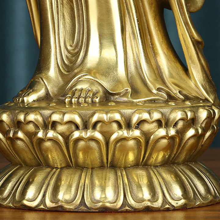 Buddha Stones Kwan Yin Awalokiteśwara trzymający Koło Dharmy Bogactwo Mosiądz Miedziana Statua Dekoracja - image 15