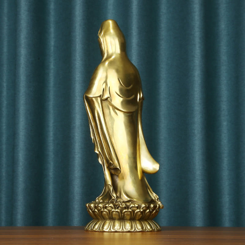 Buddha Stones Kwan Yin Awalokiteśwara trzymający Koło Dharmy Bogactwo Mosiądz Miedziana Statua Dekoracja - image 18
