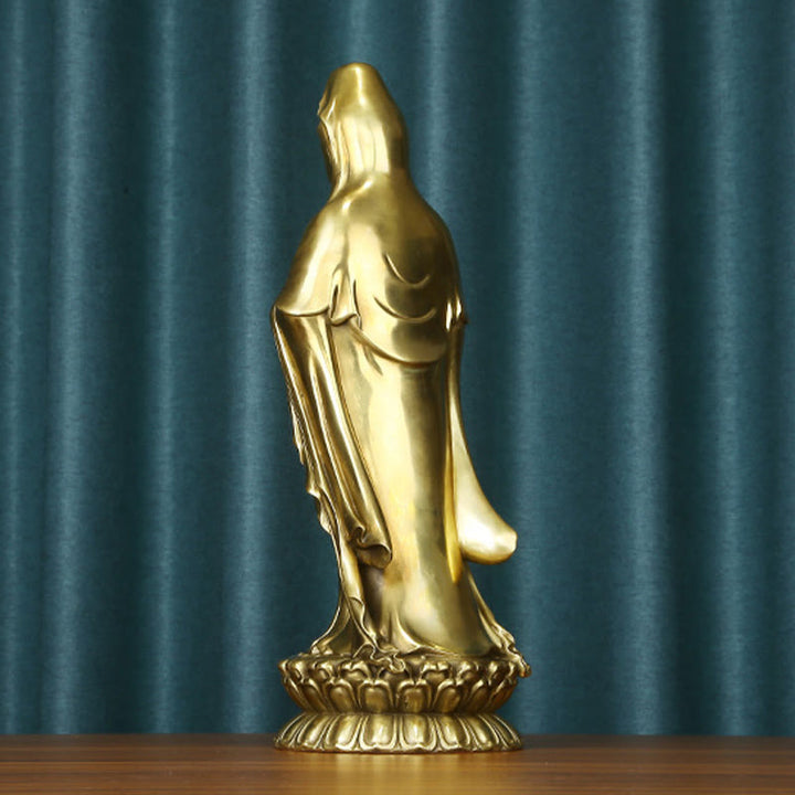 Buddha Stones Kwan Yin Awalokiteśwara trzymający Koło Dharmy Bogactwo Mosiądz Miedziana Statua Dekoracja - image 18