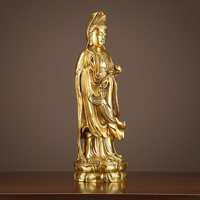 Buddha Stones Kwan Yin Awalokiteśwara trzymający Koło Dharmy Bogactwo Mosiądz Miedziana Statua Dekoracja - image 4