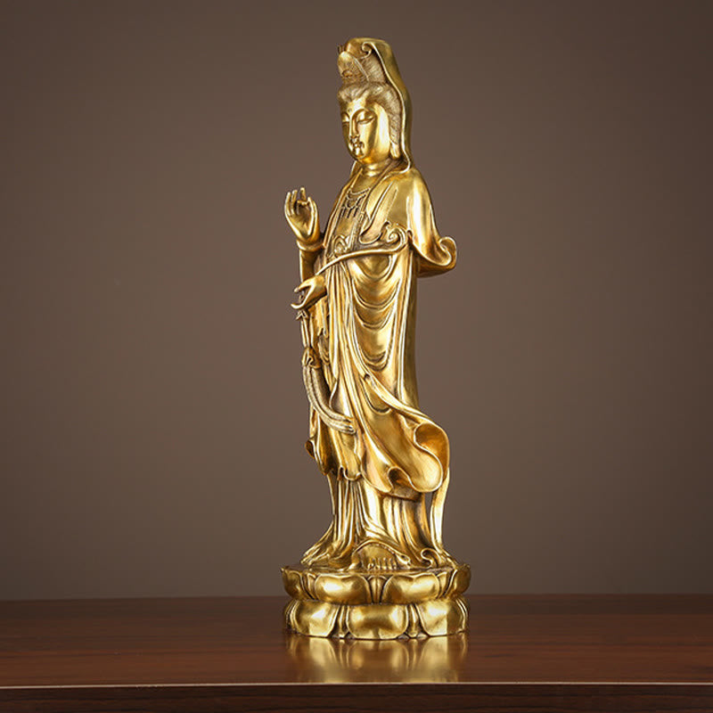 Buddha Stones Kwan Yin Awalokiteśwara trzymający Koło Dharmy Bogactwo Mosiądz Miedziana Statua Dekoracja