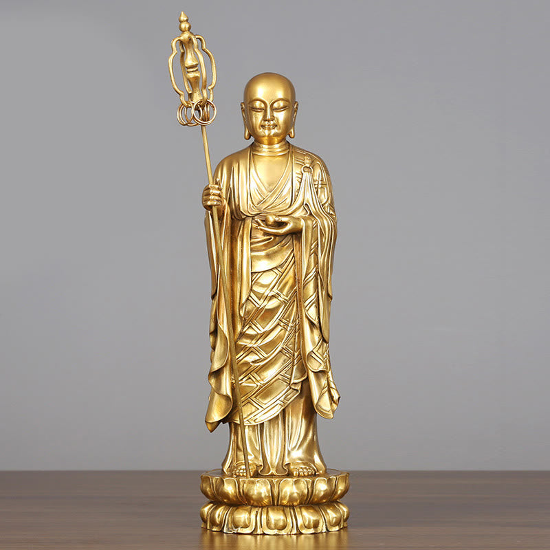 Buddha Stones Ksitigarbha Bodhisattwa Figurka Współczucia Miedziana Statua Ofiara Domowa Dekoracja