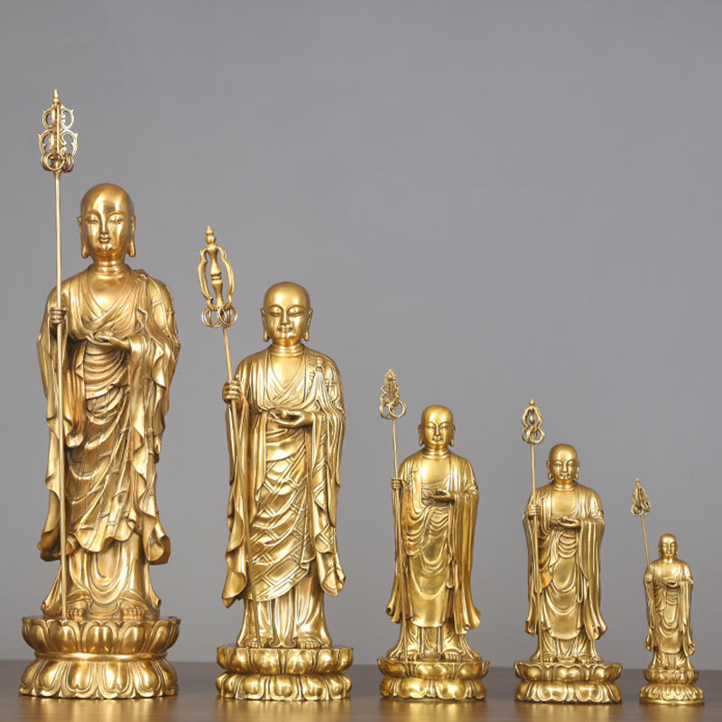 Buddha Stones Ksitigarbha Bodhisattwa Figurka Współczucia Miedziana Statua Ofiara Domowa Dekoracja - image 1