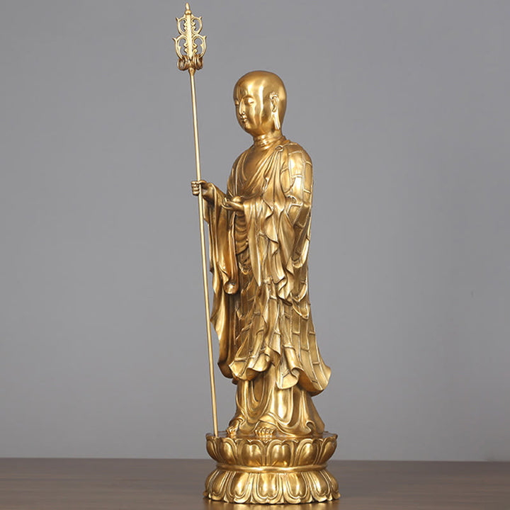 Buddha Stones Ksitigarbha Bodhisattwa Figurka Współczucia Miedziana Statua Ofiara Domowa Dekoracja - image 13