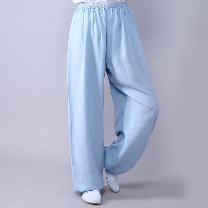 Buddha Stones Letnia elastyczna talia Tai Chi Qigong Praktyka Bawełna Lniane Spodnie Unisex - Jasnoniebieski - 3XL - PASUJE DO USA/UK/AU/EU - 2XL - image 16