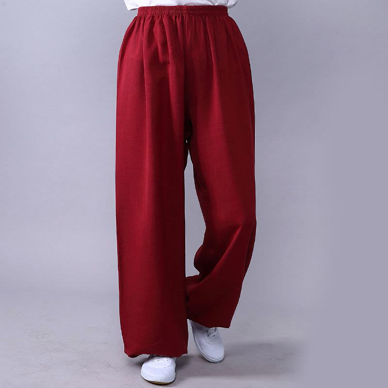 Buddha Stones Letnia elastyczna talia Tai Chi Qigong Praktyka Bawełna Lniane Spodnie Unisex - Karmazynowy - 3XL - PASUJE DO USA/UK/AU/EU - 2XL - image 20