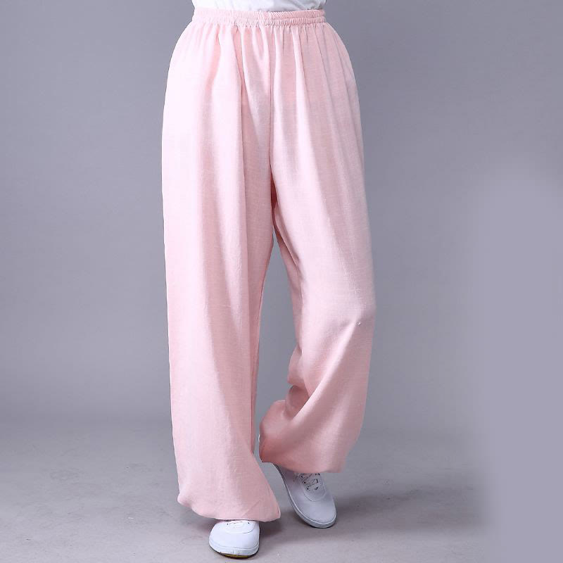 Buddha Stones Letnia elastyczna talia Tai Chi Qigong Praktyka Bawełna Lniane Spodnie Unisex - Lawendowy róż - 3XL - PASUJE DO USA/UK/AU/EU - 2XL - image 18