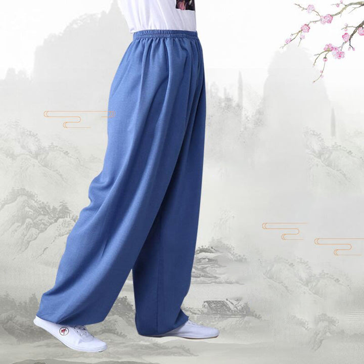 Buddha Stones Letnia elastyczna talia Tai Chi Qigong Praktyka Bawełna Lniane Spodnie Unisex - image 9