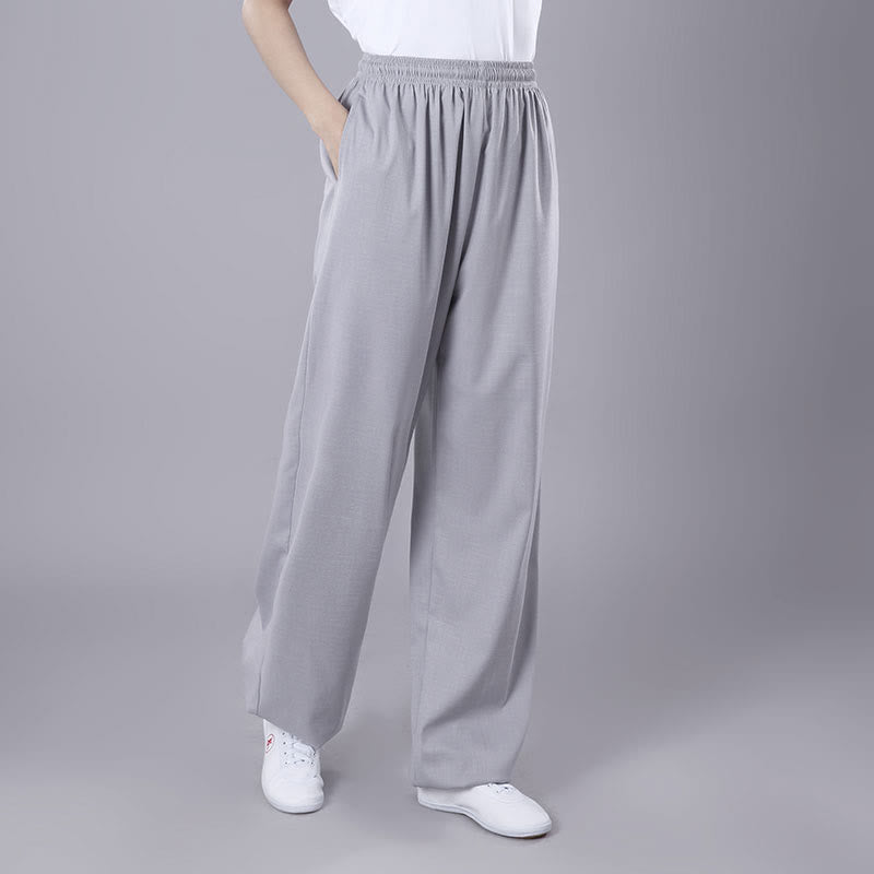 Buddha Stones Letnie Unisex Elastyczna Tai Chi Qigong Praktyka Oddychająca Bawełniana Lniana Spodnie Z Kieszeniami - Jasnoszary - 3XL - ODPOWIEDNIE DLA USA/ UK/AU/ EU- 2XL - image 7