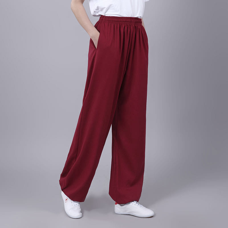 Buddha Stones Letnie Unisex Elastyczna Tai Chi Qigong Praktyka Oddychająca Bawełniana Lniana Spodnie Z Kieszeniami - IndianRed - 3XL - ODPOWIEDNIE DLA USA/ UK/AU/ EU- 2XL - image 15