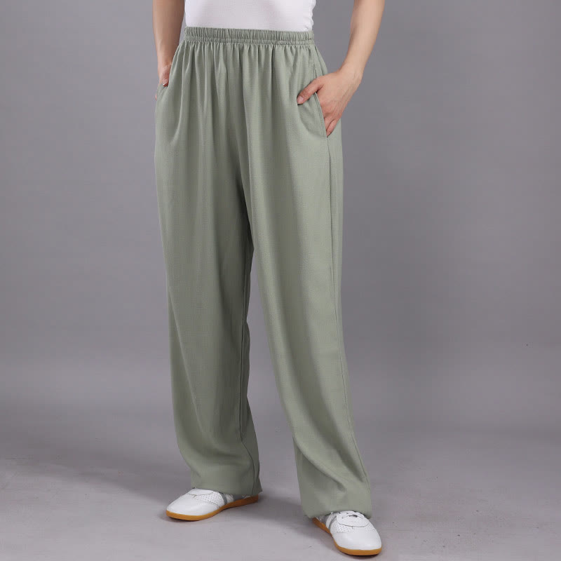 Buddha Stones Letnie Unisex Elastyczna Tai Chi Qigong Praktyka Oddychająca Bawełniana Lniana Spodnie Z Kieszeniami - Jasnozielony - 3XL - ODPOWIEDNIE DLA USA/ UK/AU/ EU- 2XL - image 27