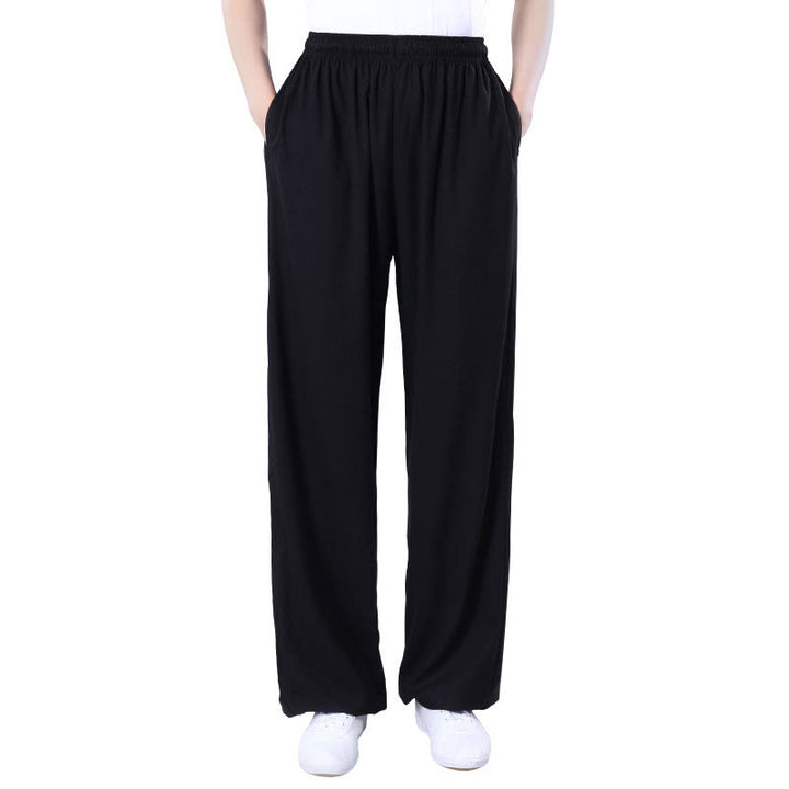 Buddha Stones Letnie Unisex Elastyczna Tai Chi Qigong Praktyka Oddychająca Bawełniana Lniana Spodnie Z Kieszeniami - image 13